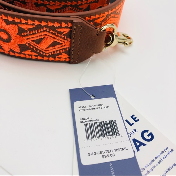 Rebecca Minkoff Neon Orange Floral Stitched Guitar or Bag Strap - Picture 2 of 4